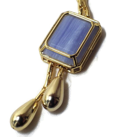 J. Crew Necklace/ Blue Encased-marble/ Bolero Style/ Gold Tone/ 30" - Picture 5 of 10